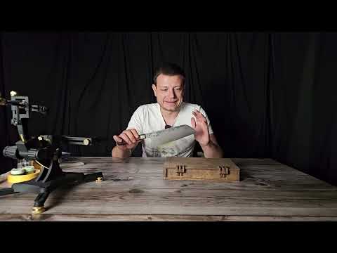 Видео: Заточка шеф ножа работы Евгения Васильева, сталь Х12МФ, для Олега.