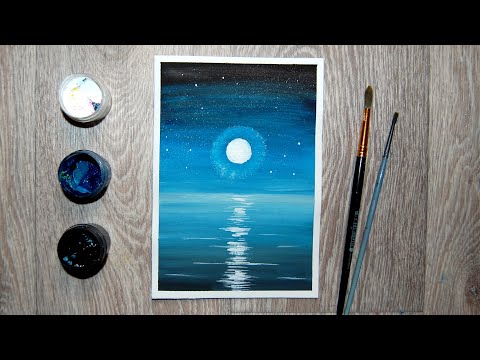 Видео: Как нарисовать ночь с луной гуашью