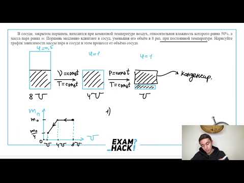 Видео: В сосуде, закрытом поршнем, находится при комнатной температуре воздух, относительная - №28976