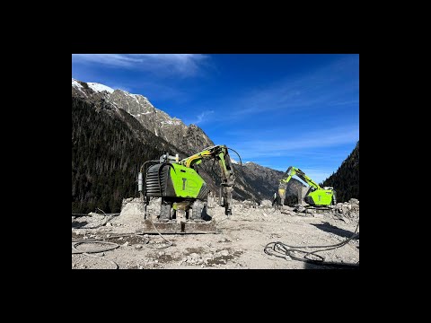 Видео: Разрушение Гостиницы Аманауз в поселке Домбай - отзывы операторов про демонтажных роботов Бетонолом