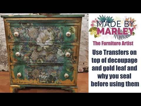 Видео: Используйте трансферы поверх декупажа и сусального золота и почему их нужно запечатывать перед