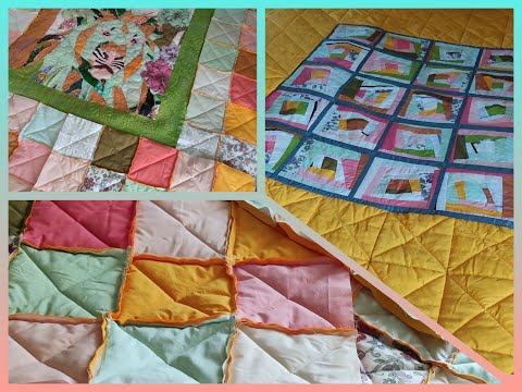 Видео: Три разные техники пэчворка в одном одеяле-заканчиваем шить одеяло с панно Лев( 3 часть, rag quilt )