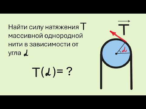 Видео: Сила натяжения массивной однородной нити, перекинутой через блок.  Зависимость от угла. Физика.