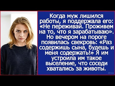 Видео: Когда мужа уволили, я взяла расходы на себя. Свекровь тут же примчалась. Будешь содержать нас обоих!