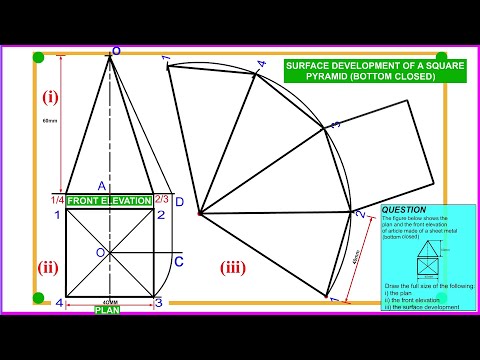 Видео: Как нарисовать развертку поверхности квадратной пирамиды с закрытым дном
