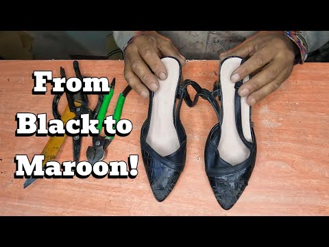 Видео: Преображение старых чёрных туфель из крокодиловой кожи в бордовые плетёные туфли