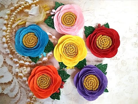 Видео: Цветы заколки резинки из фетра МК / Flower of felt DIY