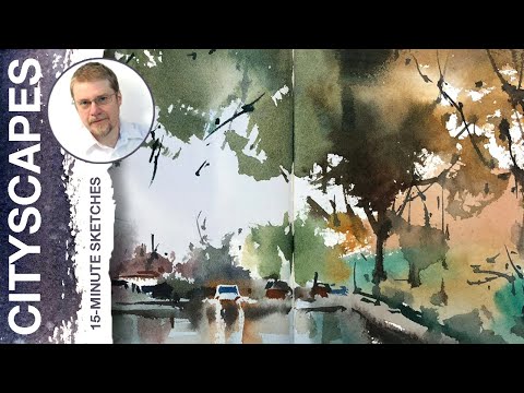 Видео: #115 Канадская осень уже здесь (урок по созданию городского пейзажа акварелью)