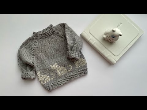 Видео: Вязаный детский свитер с котиками #вязание,#детскийсвитер