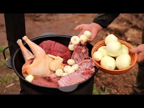 Видео: 4 ВИДА МЯСА. МЯСНОЕ АССОРТИ В КАЗАНЕ НА КОСТРЕ