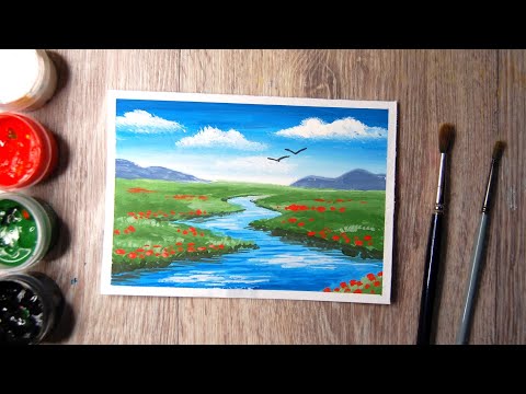 Видео: Как нарисовать летний пейзаж гуашью