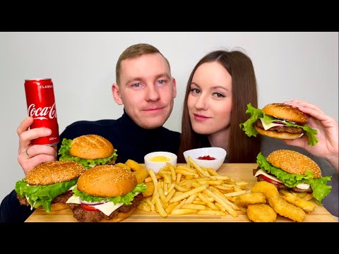 Видео: МУКБАНГ ДОМАШНИЙ ФАСТФУД БУРГЕРЫ НАГГЕТСЫ картофель фри КОНКУРС MUKBANG HOMEMADE FAST FOOD BURGERS