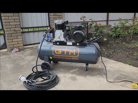 Видео: Двопоршневий компресор на 100л. GTM
