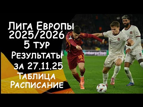 Видео: Лига Европы.  5 тур  Результат матчей за 27.11.25. Таблица. Расписание 6 тура