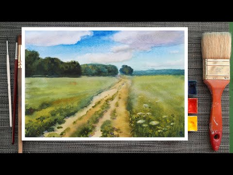 Видео: Уроки рисования. Как рисовать пейзаж акварелью. Акварель для начинающих. Поэтапное рисование.