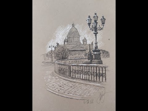 Видео: Рисуем Исаакиевский собор гелевыми ручками на крафт-бумаге. Художник Марина Вишневская.