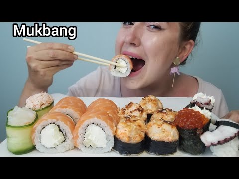 Видео: СУШИ РОЛЛЫ МУКБАНГ ЗАПЕЧЕННЫЕ Осьминог  лосось АСМР | SUSHI ROLLS MUKBANG ASMR 먹방 eatingshow