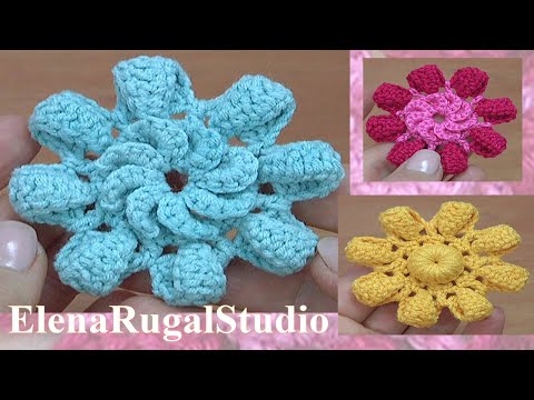 Видео: Вязание крючком. Нежный 3D цветок Урок 201