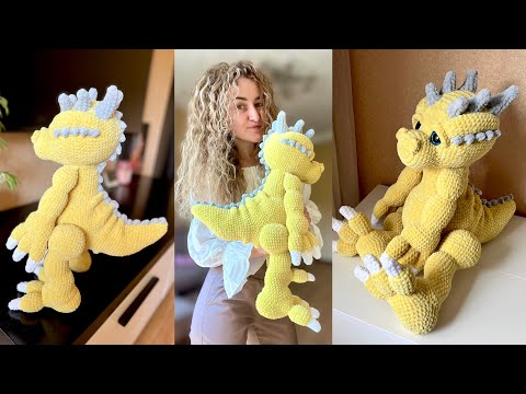 Видео: Крутейший дракон крючком (50см) из плюшевой пряжи // мастер-класс // часть 4
