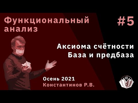Видео: Функциональный анализ 5. Аксиома счётности в топологическом пространстве. База и предбаза