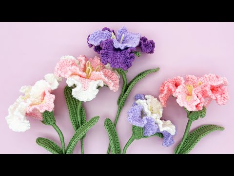 Видео: Вяжем ирис крючком | Уроки вязания крючком | Английский язык