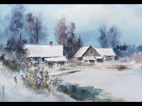 Видео: Winter. Watercolor demo. Зима. Акварель. Sketch 18