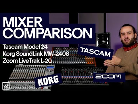 Видео: Сравнение гибридных микшеров: Tascam Model 24, Korg Soundlink MW-2408 и Zoom LiveTrak L-20