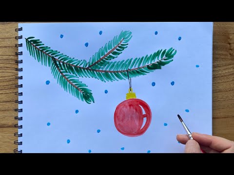 Видео: Как нарисовать елочную ветку