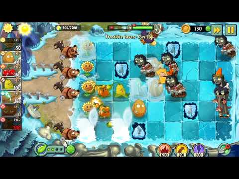 Видео: Plants vs Zombies 2 Frostbite Caves day 24 / Растения против Зомби 2 Обмороженные Пещеры день 24