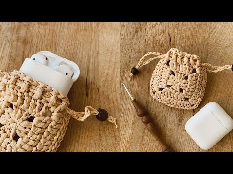 Видео: Как связать чехол для AirPods из рафии,  crochet case for airpods  @Катя SHODDI CROCHET вязание крючком