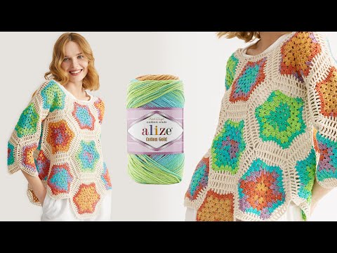 Видео: БЛУЗА ИЗ МОТИВОВ с Alize Cotton Gold Batik