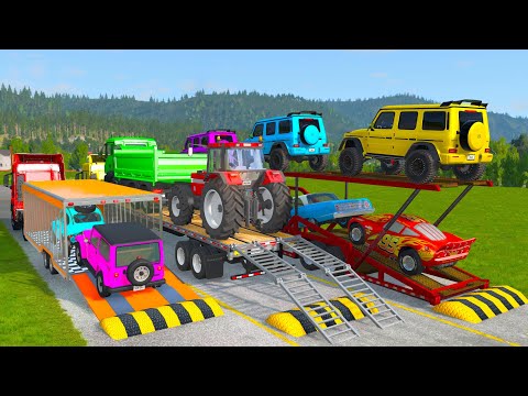 Видео: Грузовик с платформой Маккуин | Перевозка на грузовике — Выбоина против машины № 07 — BeamNG.Drive