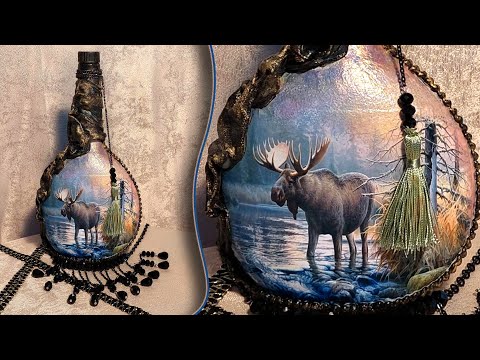 Видео: Декупаж бутылки, Декор элементов интерьера. DIY decoupage bottle, Decor interior elements.