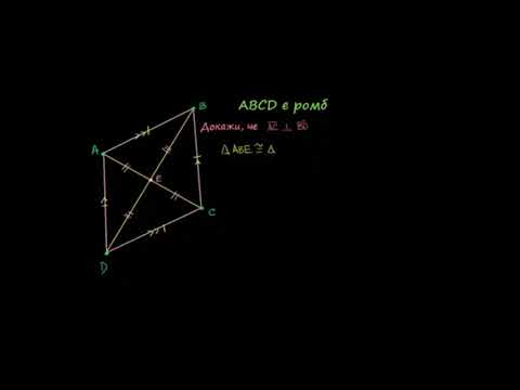 Видео: Доказателство: Диагоналите на ромб се разполовяват и са симетрали |  Кан Академия
