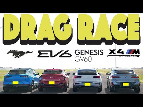 Видео: Kia EV6 GT против Genesis GV60 Performance против Ford Mach-E GT против BMW X4M Competition. Гонк...