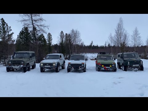 Видео: Нивы и УАЗ по мокрому снегу, весенняя покатушка