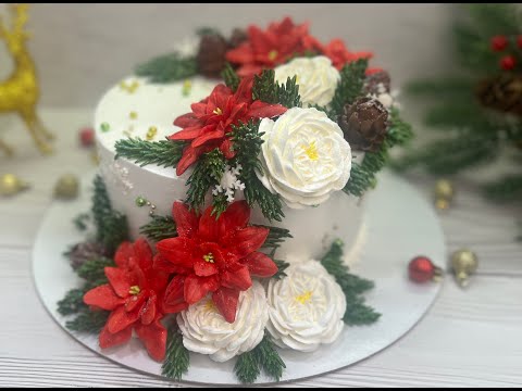 Видео: ТОРТ на НОВЫЙ год 2023🎄НОВОГОДНИЙ цветок БЕЗ насадок очень ПРОСТО 🤗НОВЫЙ год 2023❄️#красивыйторт