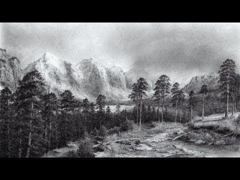 Видео: Рисуем горный пейзаж карандашом