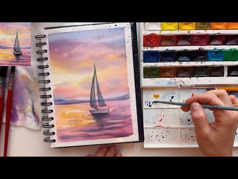 Видео: Рисуем морской пейзаж акварелью. Простой пошаговый мастер-класс для начинающих.
