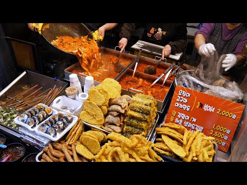 Видео: Самая популярная уличная пища в Корее! Фигурка, жареная, саундэ, рисовые десерты.