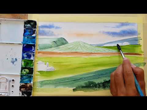 Видео: Как да нарисуваме Свежо поле с  акварел