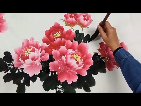 Видео: Пион в соцветиях 02 - Китайская цветочная живопись