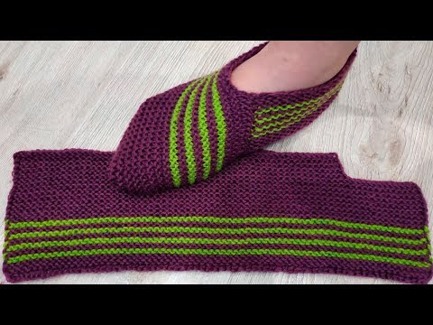 Видео: Тапочки спицами. Следки одним полотном. Очень просто!