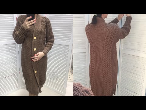 Видео: Кардиган с фактурной спинкой длинный с широкой планкой