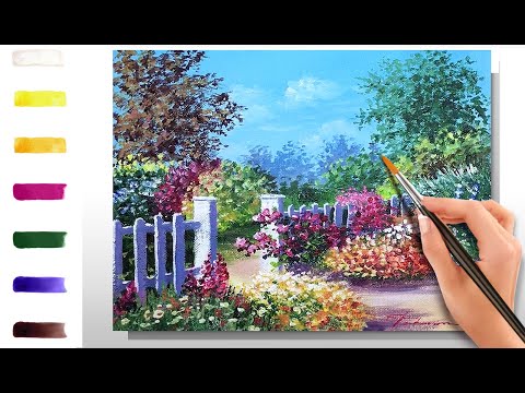 Видео: Розовый куст в саду. Как нарисовать пейзаж 🎨АКРИЛ! Сезон 9-11 | Мастер-класс ДЕМО