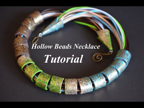 Видео: hollow beads necklace polymer clay tutorial полые бусины из полимерной глины DIY Collier