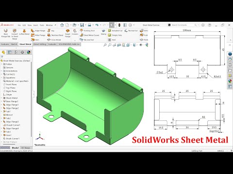 Видео: Упражнение SolidWorks по листовому металлу: кромка, кромка и плоский шаблон