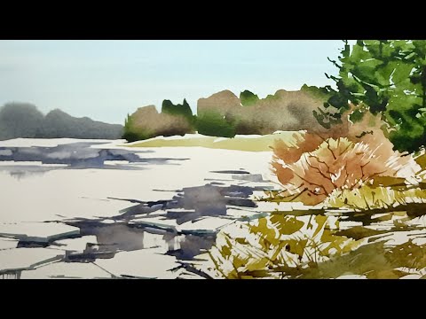 Видео: Мартовский лёд, живой мастер-класс по акварели, художник Алексей Харитонов