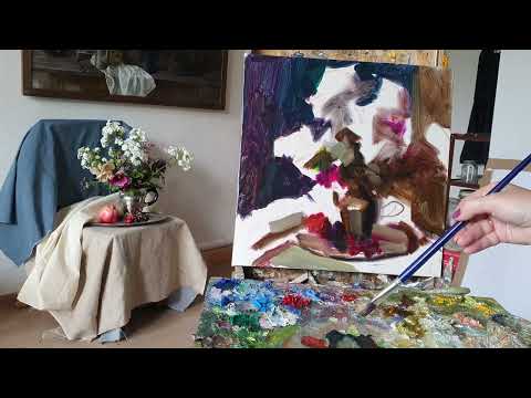 Видео: Разноцветный букет  Живопись маслом.