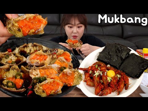 Видео: Mukbang | Приготовление и употребление в пищу крабов, маринованных в соевом соусе, и острых креветок